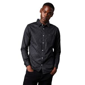 Maine Mens Geometric Long-Sleeved Shirt / Black